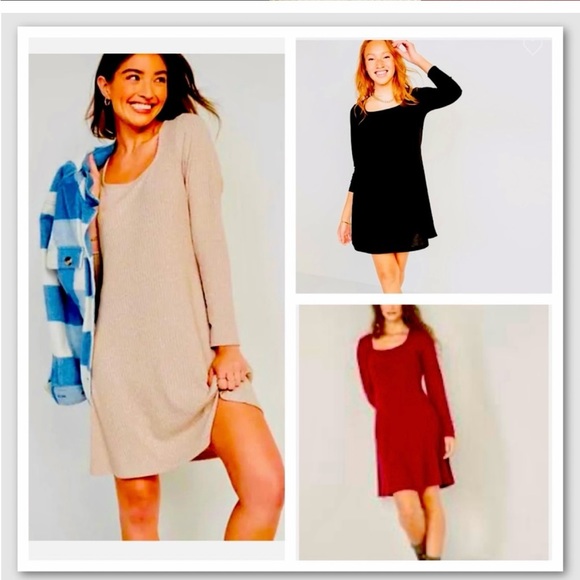 NWT! Old Navy ribbed knit fit and flare dress in color oatmeal size small tall - Picture 4 of 6